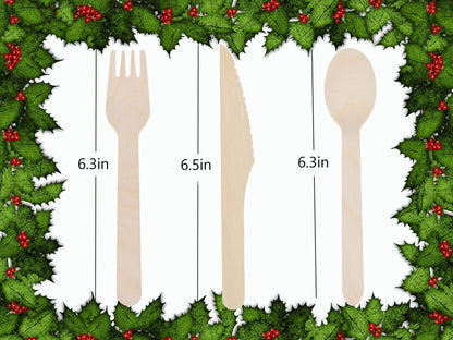 Natural Wood Cutlery And Utensils For A Party