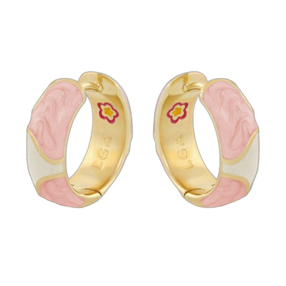 Earth Wind and Pave Earrings by Lauren G Adams, gold-tone hoop pair with pink enamel on Tampa Home & Garden Store
