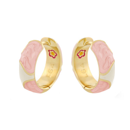Earth Wind and Pave Earrings gold-tone hoops with pink swirl enamel Lauren G Adams stamp inside on Tampa Home & Garden Store