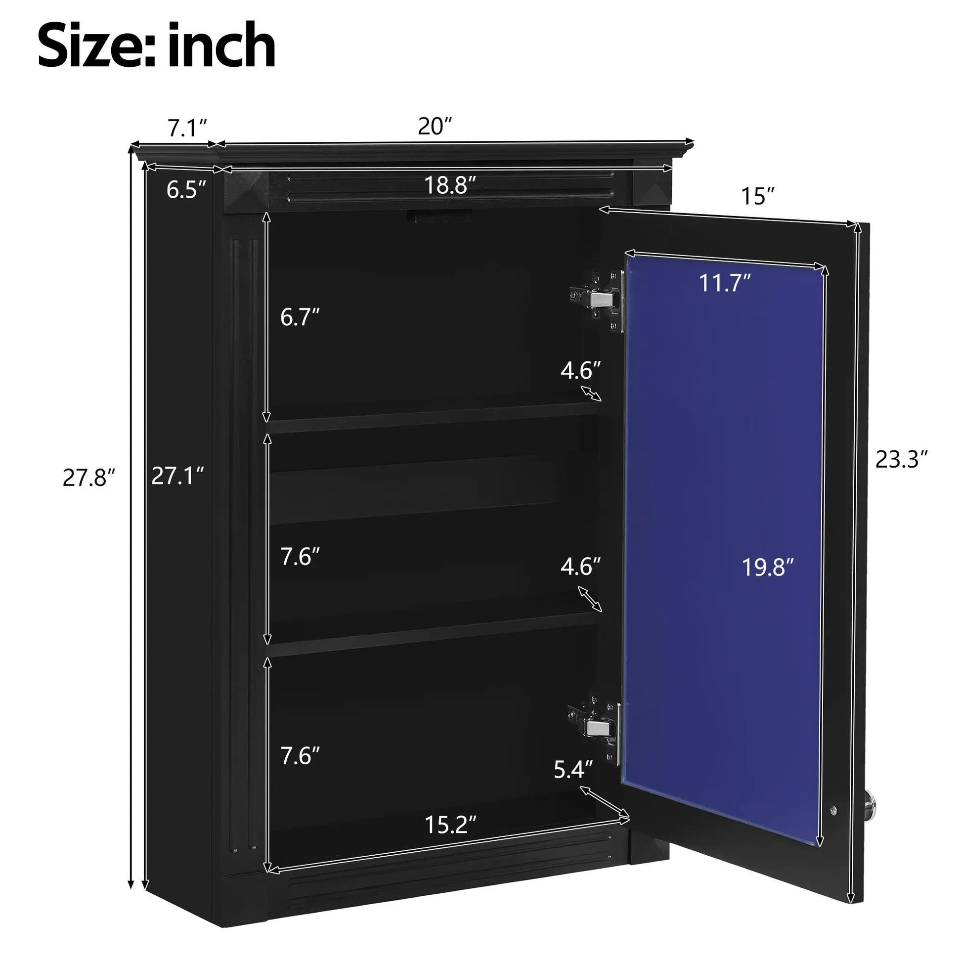 Medicine cabinet over toilet with mirror, black finish and blue panel by Unique Piece Furniture on Tampa Home & Garden Store