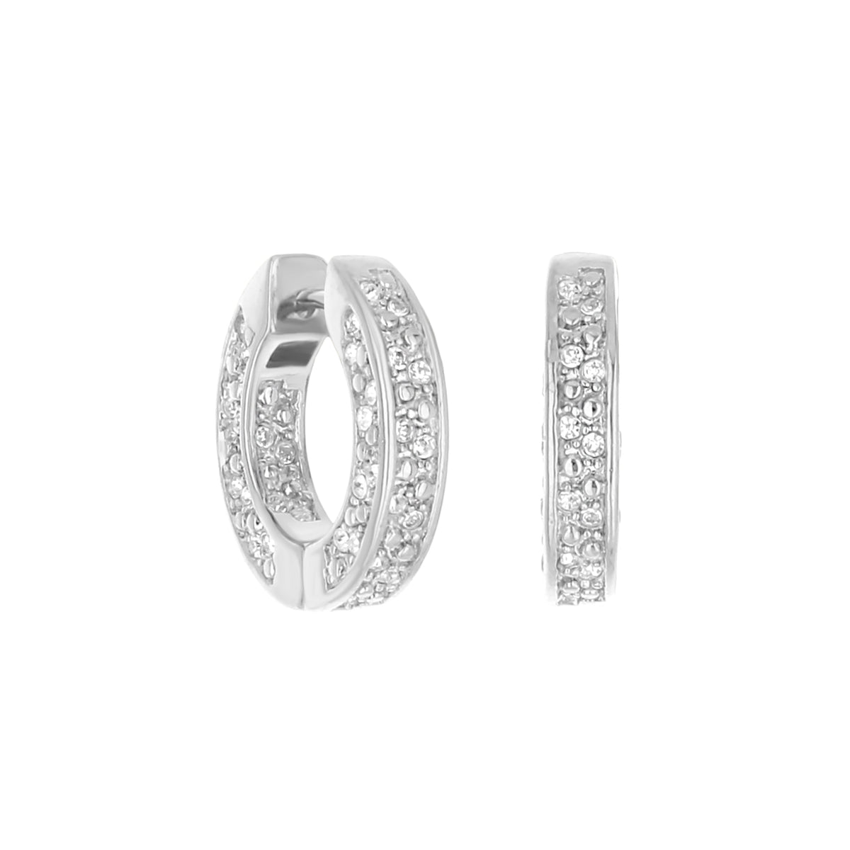 Pave Hoop Earrings — Beaded Edge Huggie, silver-tone with pavé crystals by Lauren G Adams on Tampa Home & Garden Store