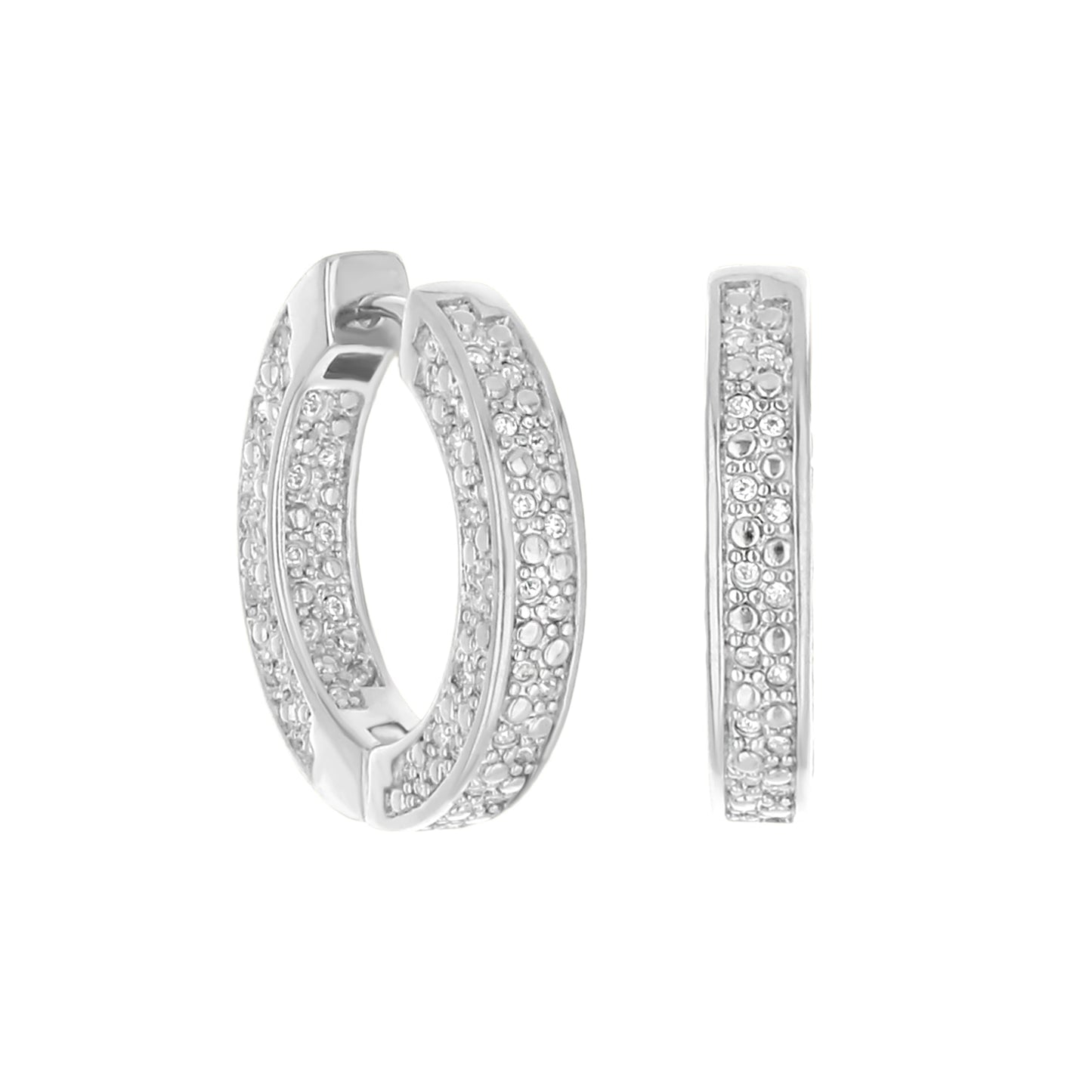 Pave Hoop Earrings Beaded Edge Huggie, Lauren G Adams, silver-tone pavé crystals, 3-pack on Tampa Home & Garden Store