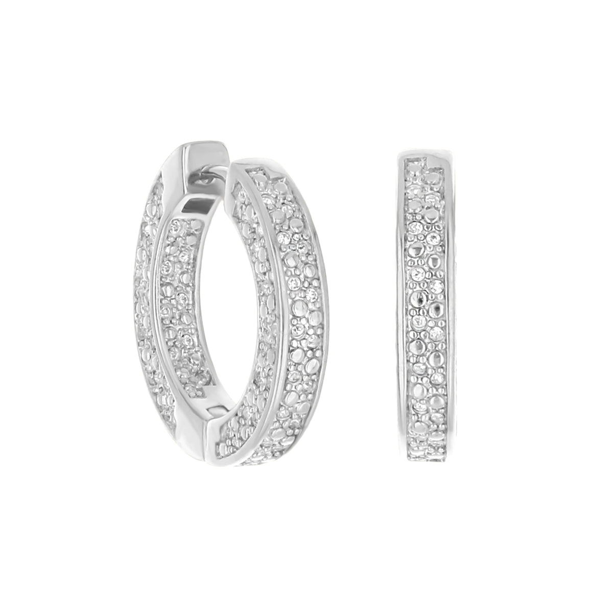 Pave Hoop Earrings Beaded Edge Huggie, Lauren G Adams, silver-tone pavé crystals, 3-pack on Tampa Home & Garden Store