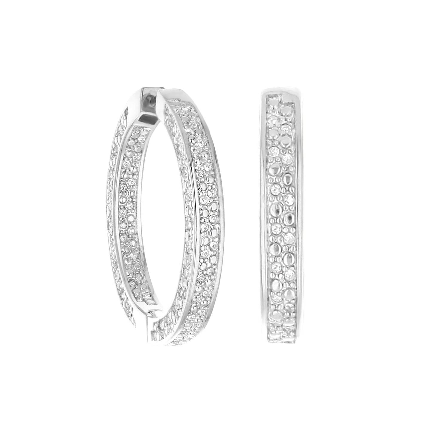 Pave Hoop Earrings - Beaded-edge Huggie, silver pavé hoops (3) on Tampa Home & Garden Store