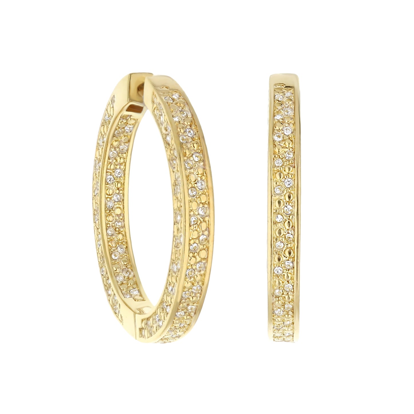 Pave hoop earrings with beaded edge huggie in gold, crystal pavé, pair by Lauren G Adams on Tampa Home & Garden Store