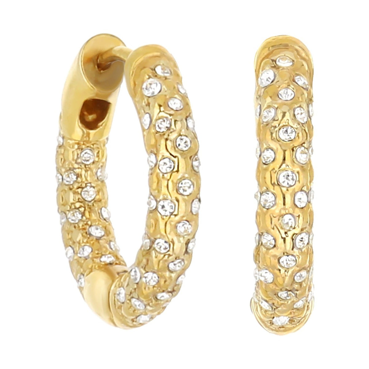 Pave Honeycomb Hoop Earrings by Lauren G Adams, gold-tone huggie with pavé crystals on Tampa Home & Garden Store