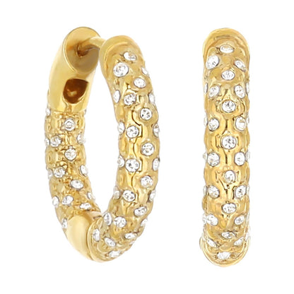 Pave Honeycomb Hoop Earrings by Lauren G Adams, gold-tone huggie with pavé crystals on Tampa Home & Garden Store