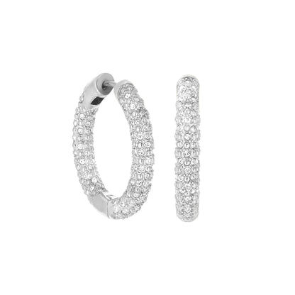 Pave Hoop Earrings Honeycomb Huggie by Lauren G Adams in silver-tone pave crystals on Tampa Home & Garden Store