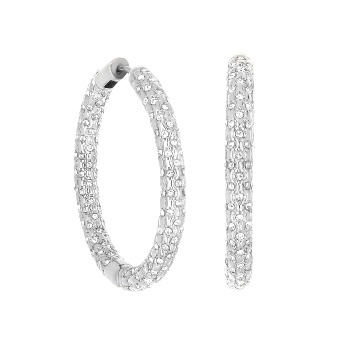 Pave honeycomb huggie hoops by Lauren G Adams in silver tone with crystal pavé on Tampa Home & Garden Store