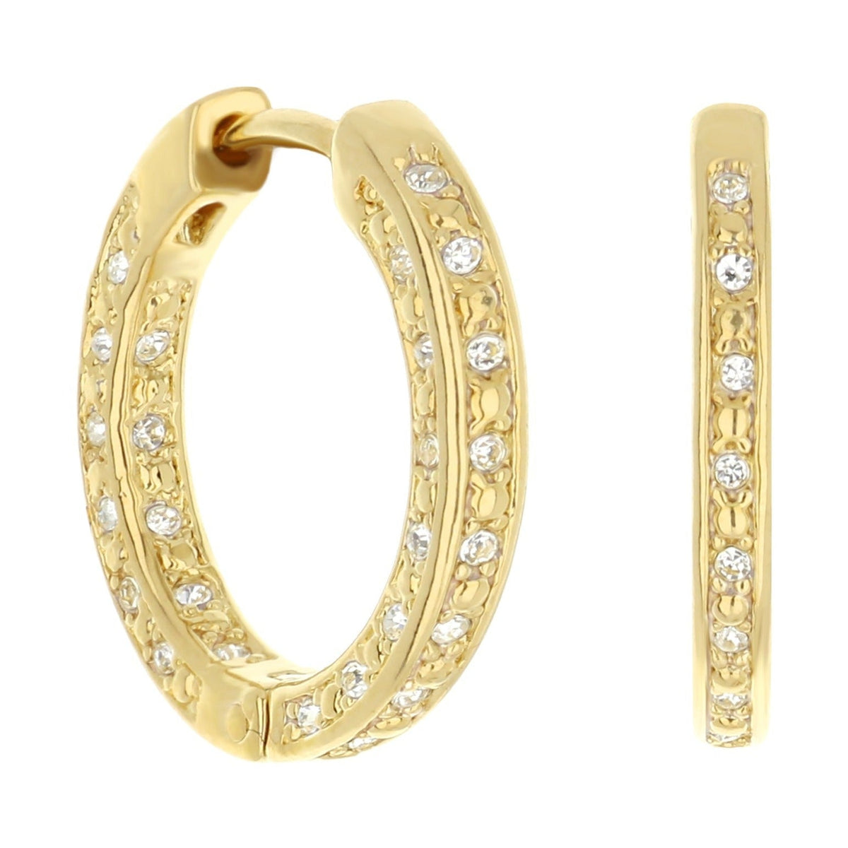 Gold-tone pave hoop earrings with crystal pavé accents on Tampa Home & Garden Store