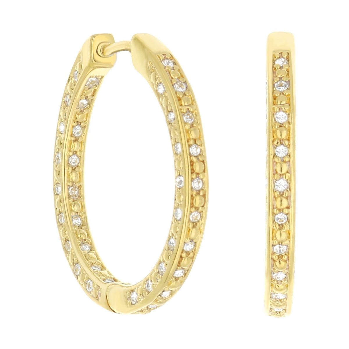Pave hoop earrings gold-tone with pavé diamonds, pair on Tampa Home & Garden Store