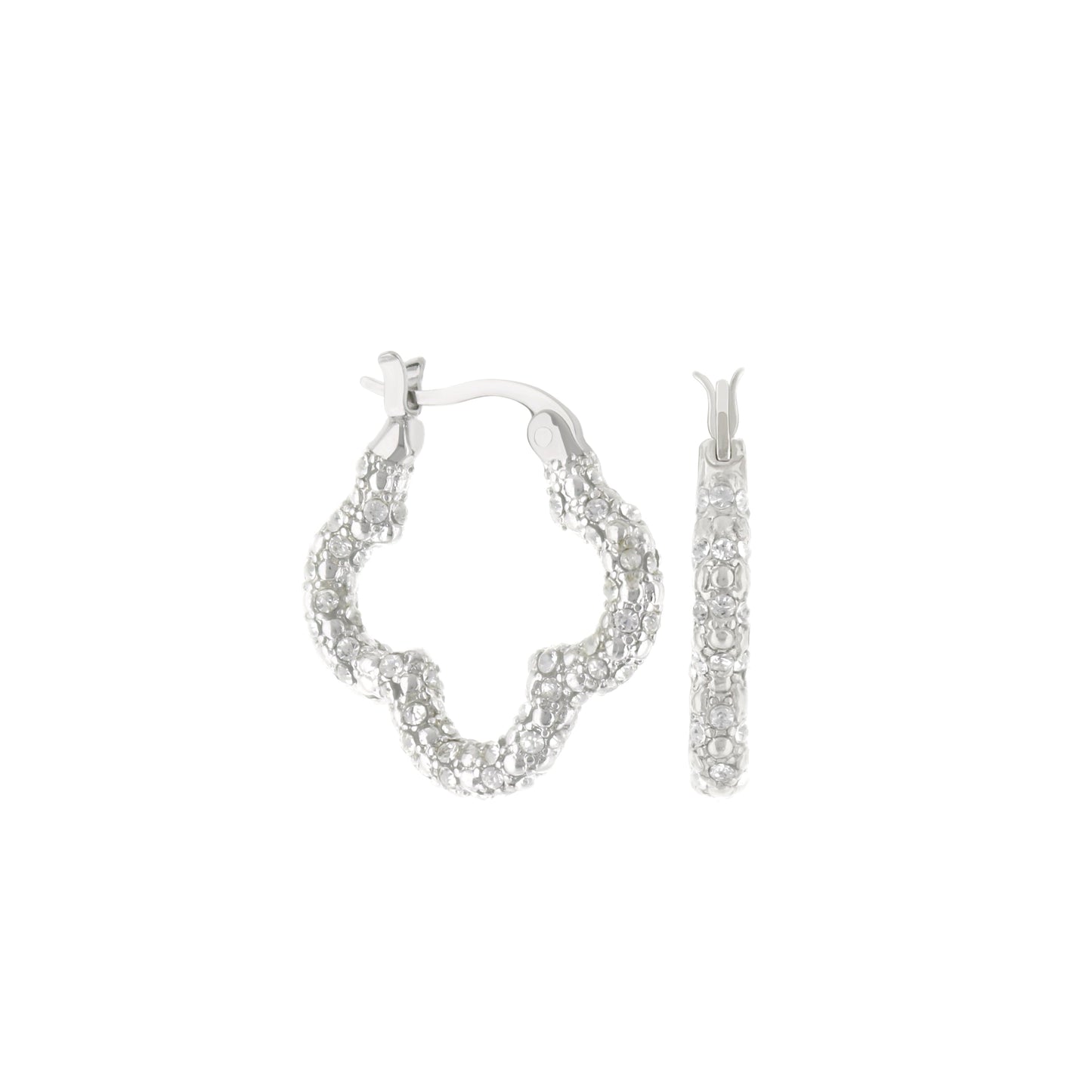 Three silver-tone Clover pave hoop earrings with crystal stones by Lauren G Adams on Tampa Home & Garden Store