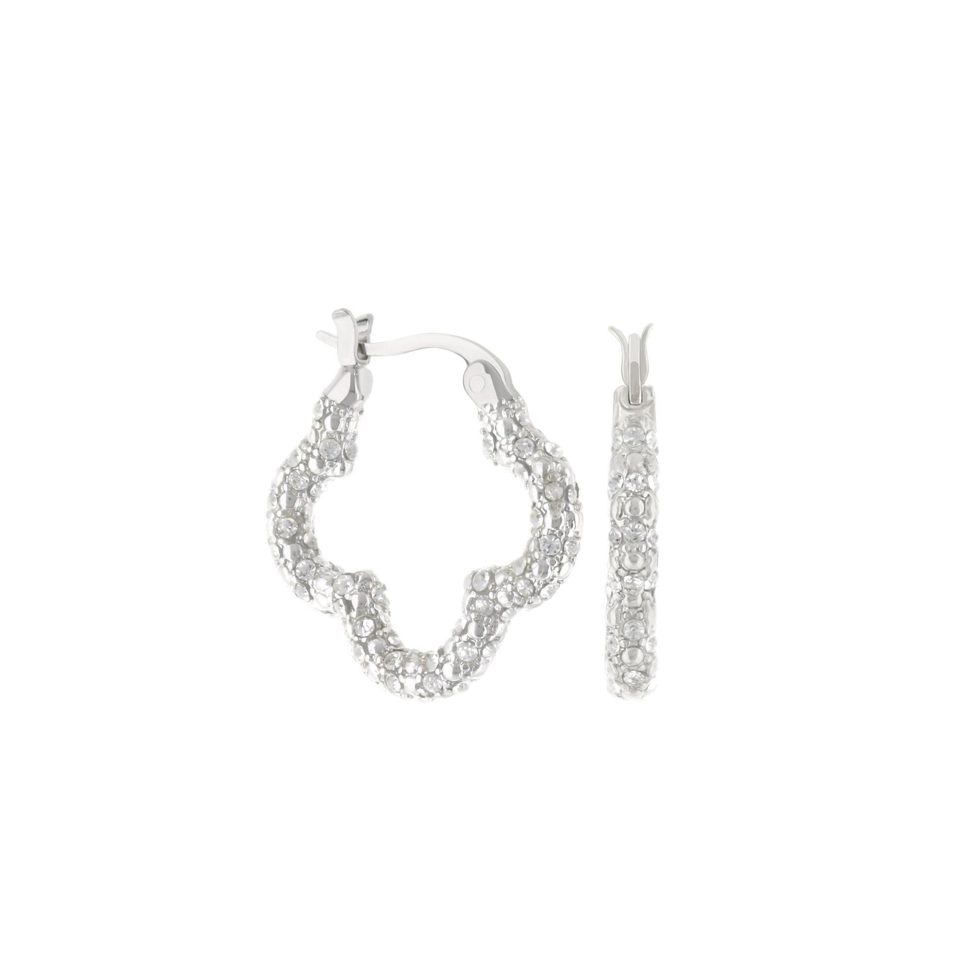 Three silver-tone Clover pave hoop earrings with crystal stones by Lauren G Adams on Tampa Home & Garden Store