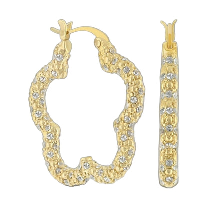 Pair of gold-tone Daisy Pave Hoop Earrings by Lauren G Adams with full pave crystals on Tampa Home & Garden Store