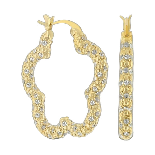 Pair of gold-tone Daisy Pave Hoop Earrings by Lauren G Adams with full pave crystals on Tampa Home & Garden Store