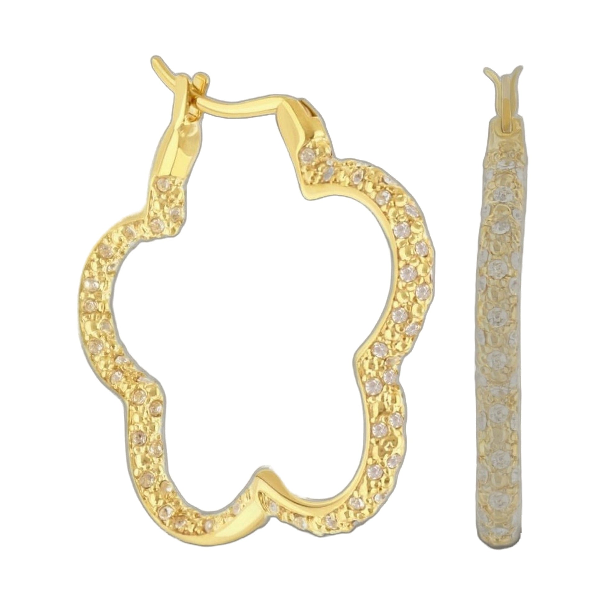 Daisy pave hoop earrings Lauren G Adams, gold-tone pavé hoops with polished edges on Tampa Home & Garden Store