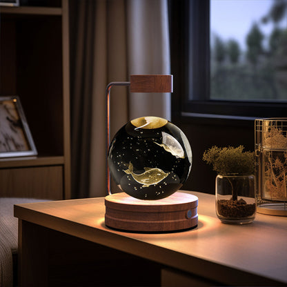 Crystal ball night light on wooden base with copper arc USB-powered warm glow on Tampa Home & Garden Store