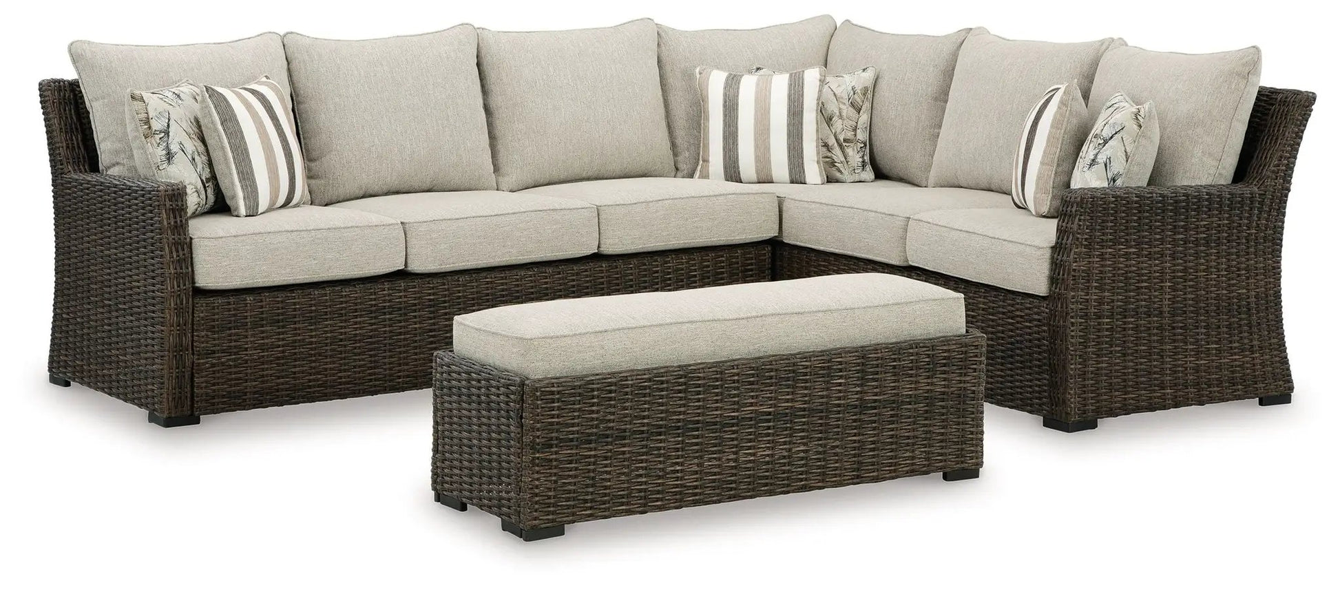 Brook Ranch 3-Piece Outdoor Sofa Sectional Brown Wicker Beige Cushions on Tampa Home & Garden Store