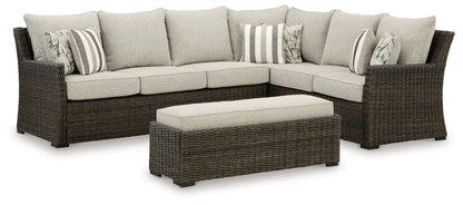 Brook Ranch 3-Piece Outdoor Sofa Sectional Brown Wicker Beige Cushions on Tampa Home & Garden Store