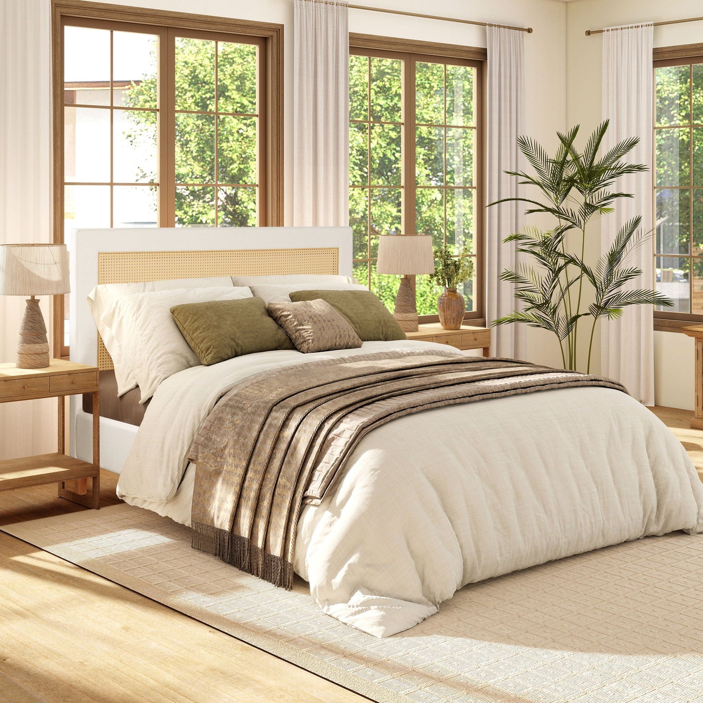 Haley Resin Wicker Upholstered Platform Bed