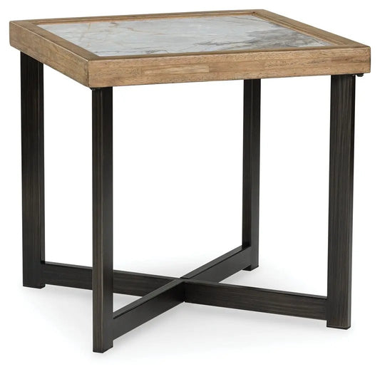 Montia square end table by Unique Piece Furniture, wood frame with gray marble top and base on Tampa Home & Garden Store