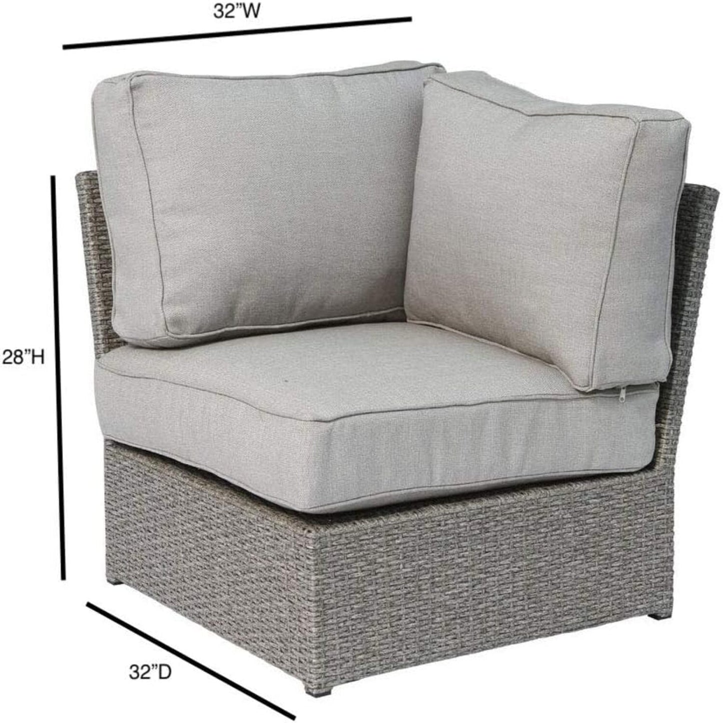 Shick Corner Wedge Patio Chair With Cushions, grey cushions, wicker frame, HouseOfZazla on Tampa Home & Garden Store