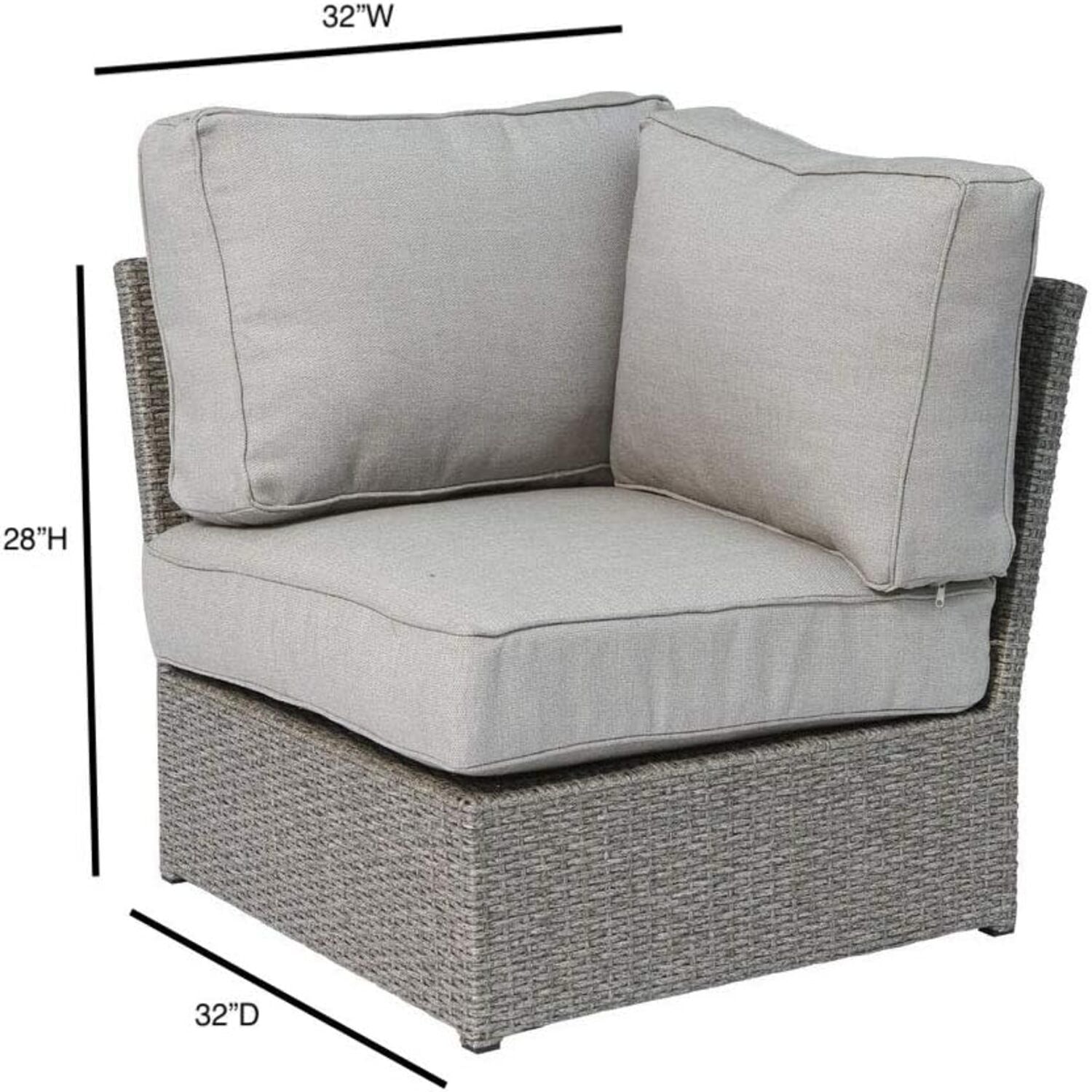 Shick Corner Wedge Patio Chair With Cushions, grey cushions, wicker frame, HouseOfZazla on Tampa Home & Garden Store