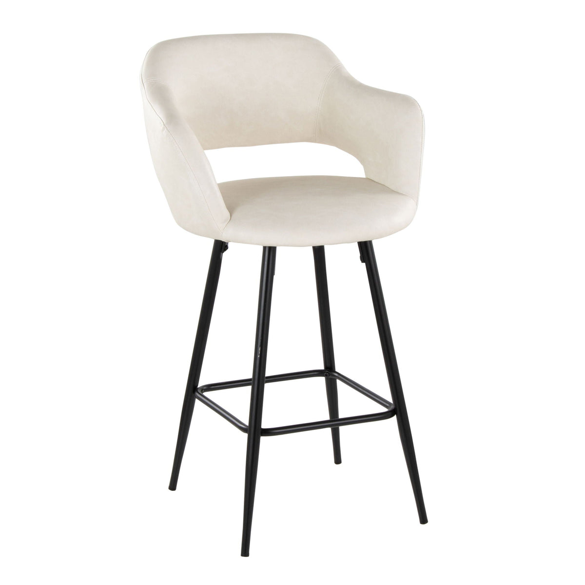 Contemporary fixed-height counter stool beige upholstery, square footrest, black metal legs on Tampa Home & Garden Store