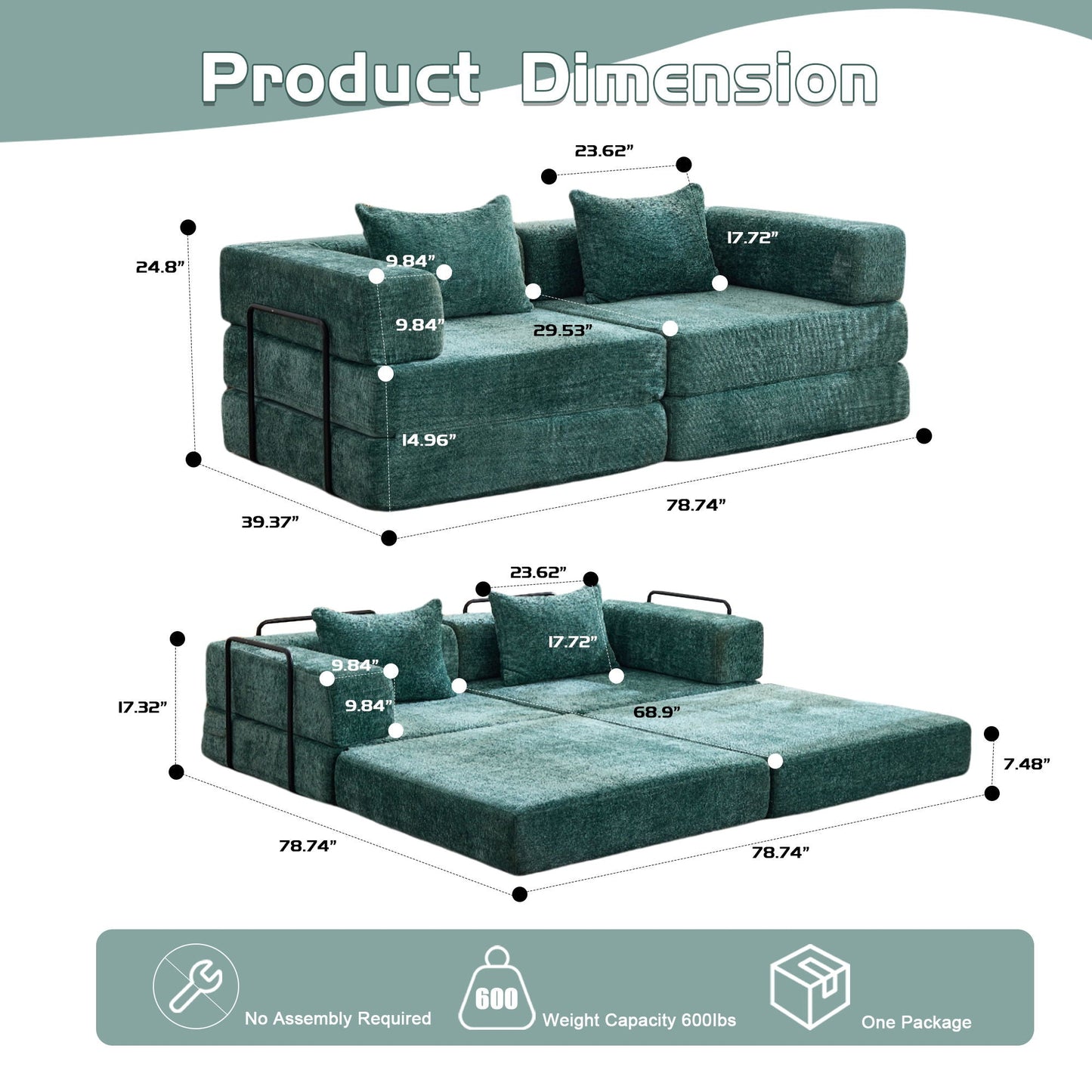 Compact Floor Sofa Bed With A Pillow And Frame