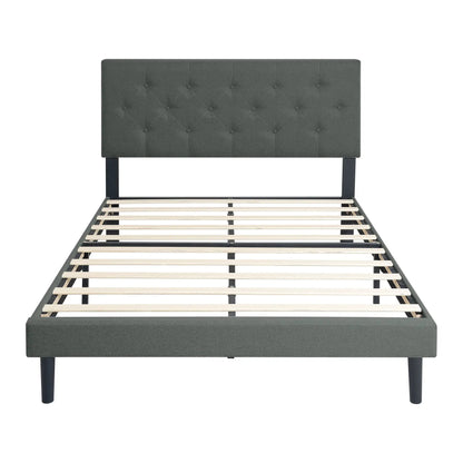 Modern Upholstered Platform Bed Tufted Headboard