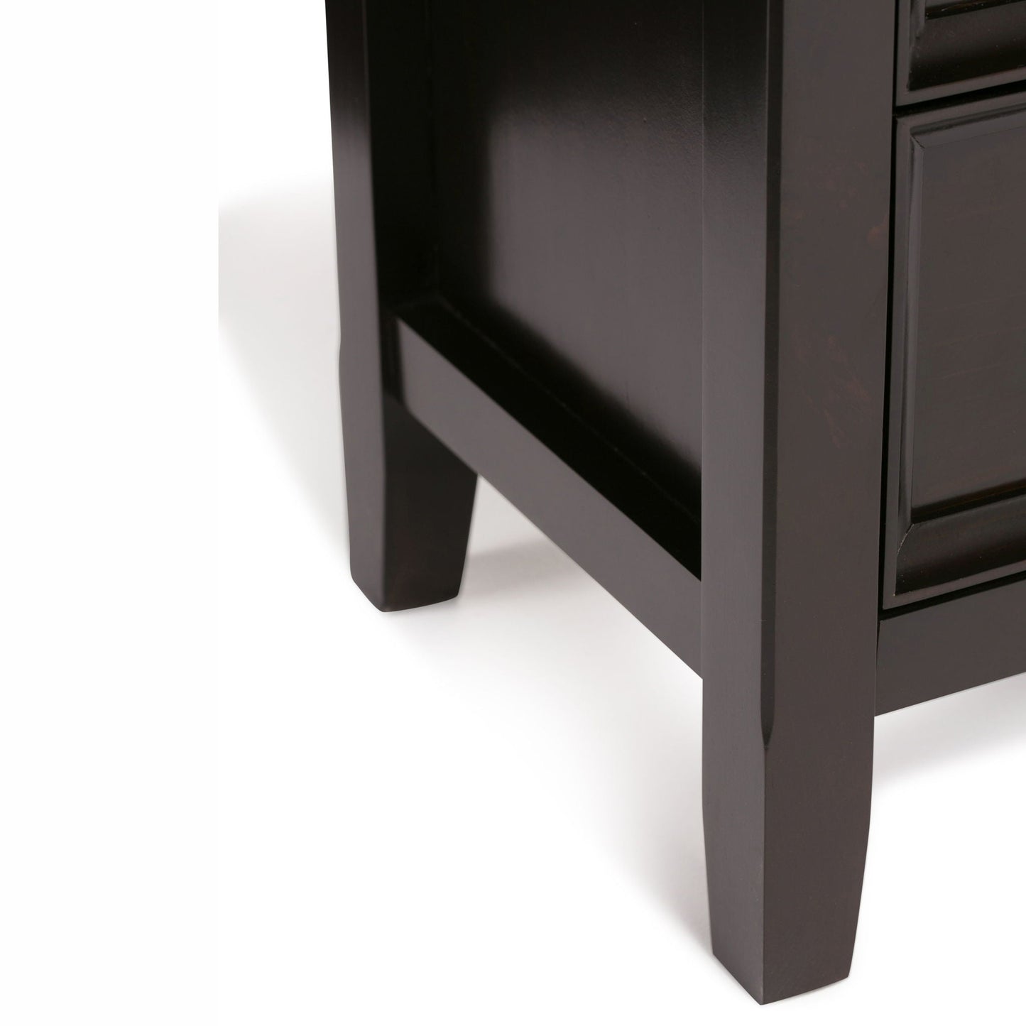 Amherst Handcrafted Medium Storage Cabinet dark espresso finish wood leg close-up on Tampa Home & Garden Store