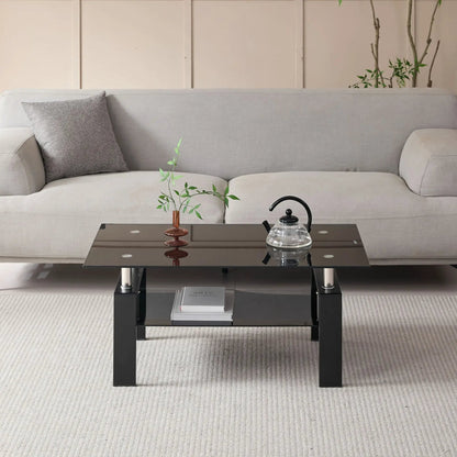 Tempered Glass Table With Storage For Living Room