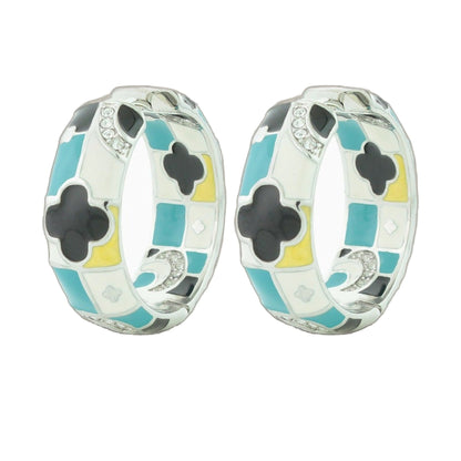 Fun Clover Earring enamel hoop pair in mosaic turquoise and white with crystals Lauren G Adams on Tampa Home & Garden Store