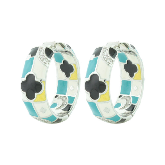 Fun Clover Earring enamel hoop by Lauren G Adams, mosaic with black clover and rhinestones on Tampa Home & Garden Store