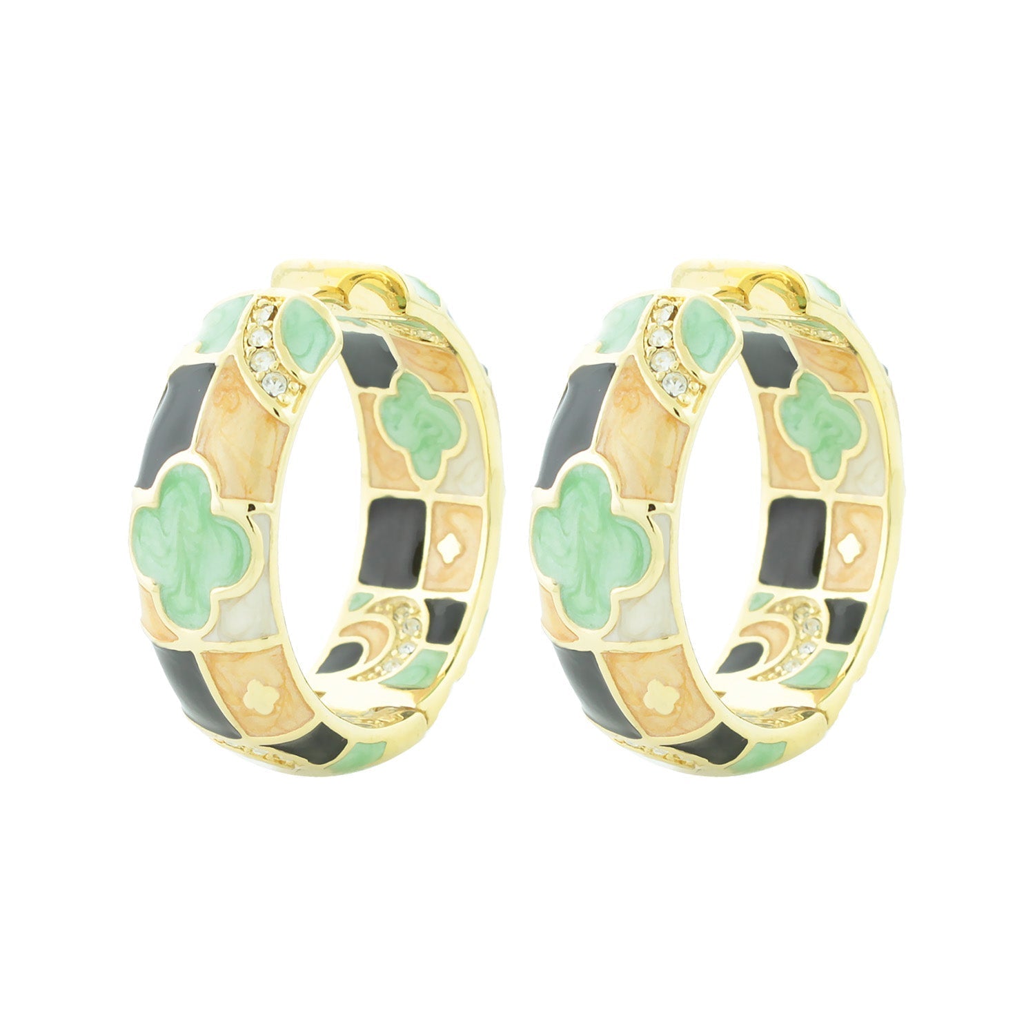 Fun Clover Enamel Hoop Earrings by Lauren G Adams gold-tone with mint clover inlays pair on Tampa Home & Garden Store