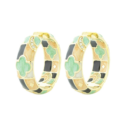 Fun Clover Enamel Hoop Earrings by Lauren G Adams gold-tone with mint clover inlays pair on Tampa Home & Garden Store