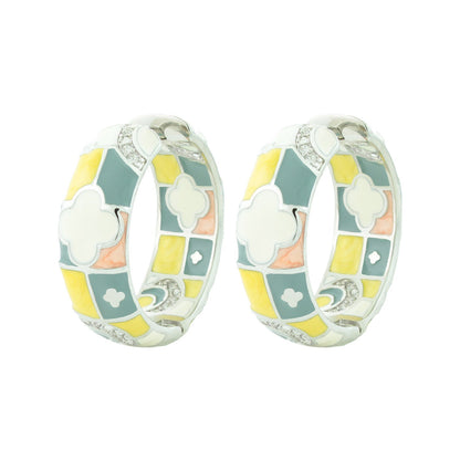 Fun Clover Earring enamel hoop pair by Lauren G Adams in pastel mosaic with cloud motifs on Tampa Home & Garden Store