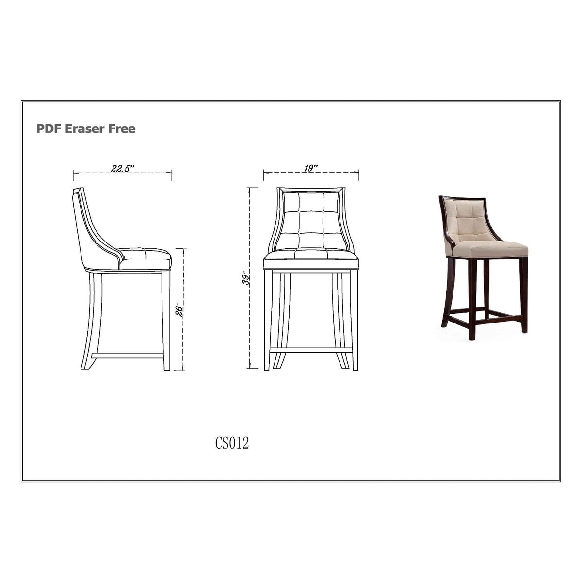 White Bar Height Stool with Solid Wood Frame, beige upholstered seat, traditional design by HouseOfZazla on Tampa Home & Garden Store