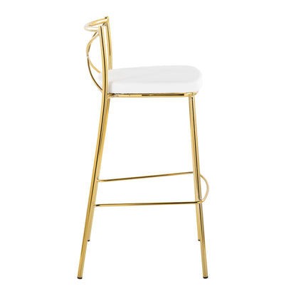 Contemporary fixed-height bar stool set of 2 by HouseOfZazla with gold frame and white cushion on Tampa Home & Garden Store
