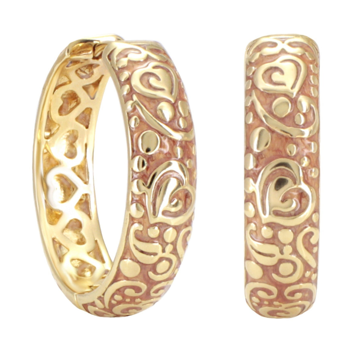 Hidden Hearts Earrings pair in gold and rose gold with engraved heart motifs by Lauren G Adams on Tampa Home & Garden Store