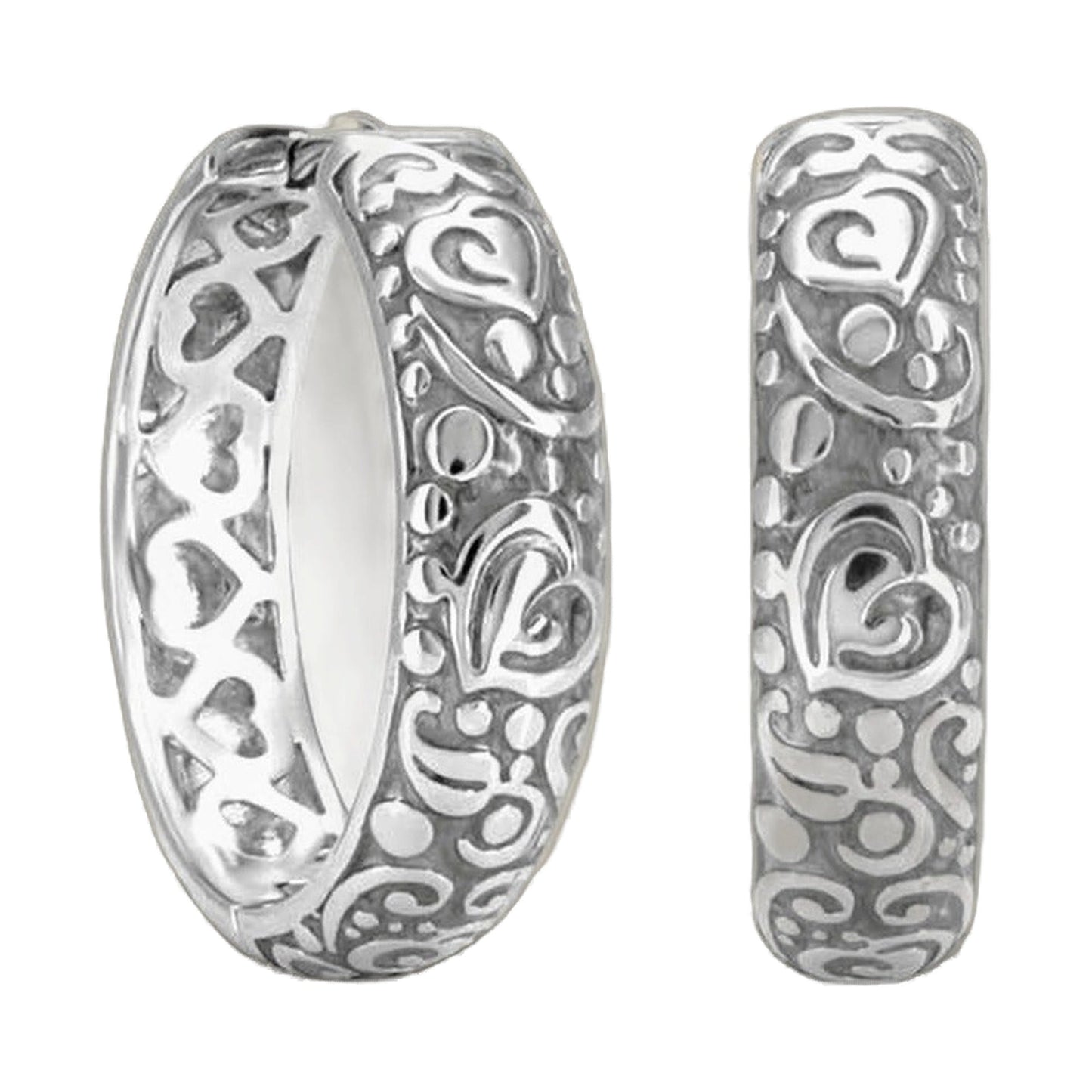 Hidden Hearts Earrings by Lauren G Adams, silver filigree hoops pair with scrollwork on Tampa Home & Garden Store