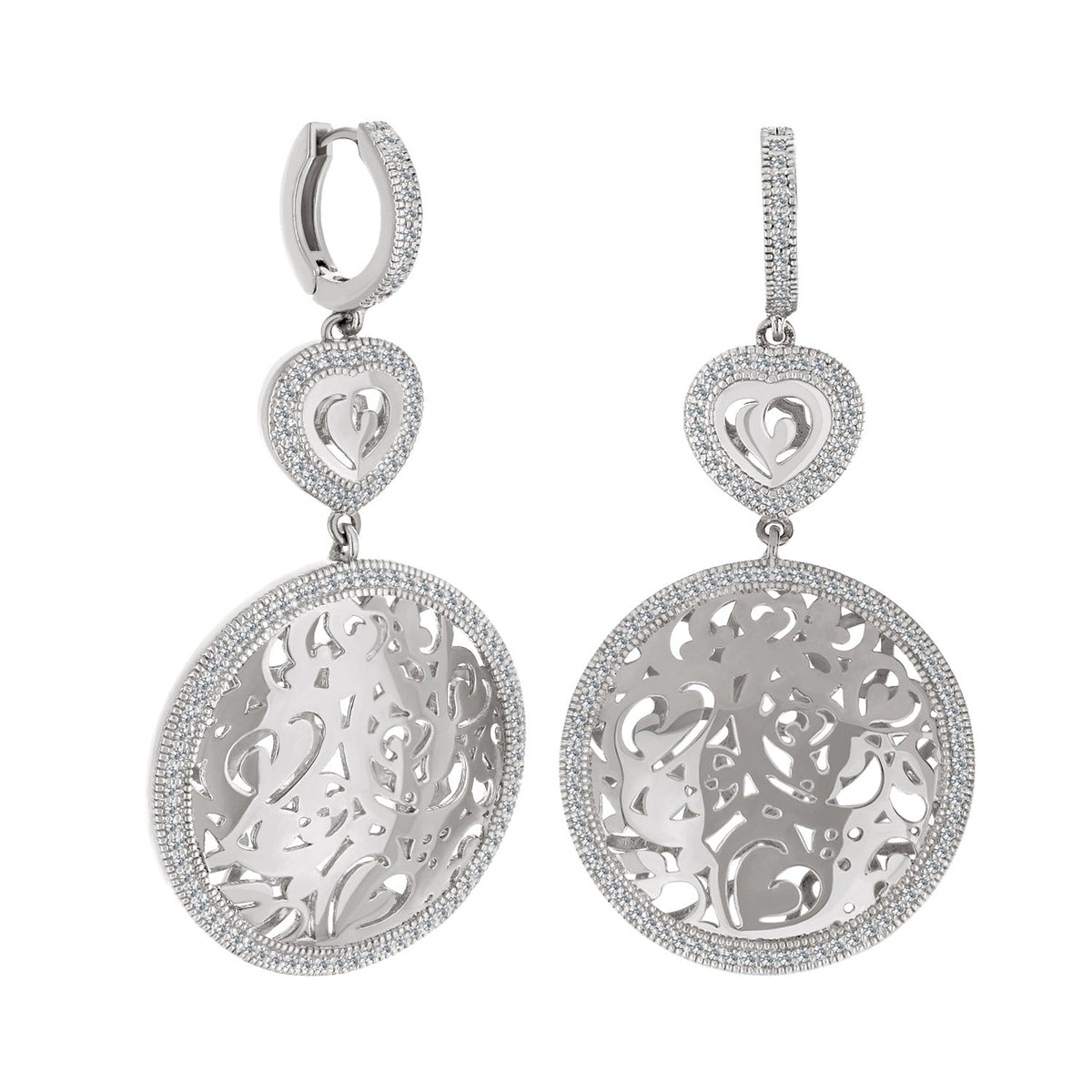 Hidden Hearts chandelier earrings by Lauren G Adams, silver-tone pavé crystals and cutouts on Tampa Home & Garden Store