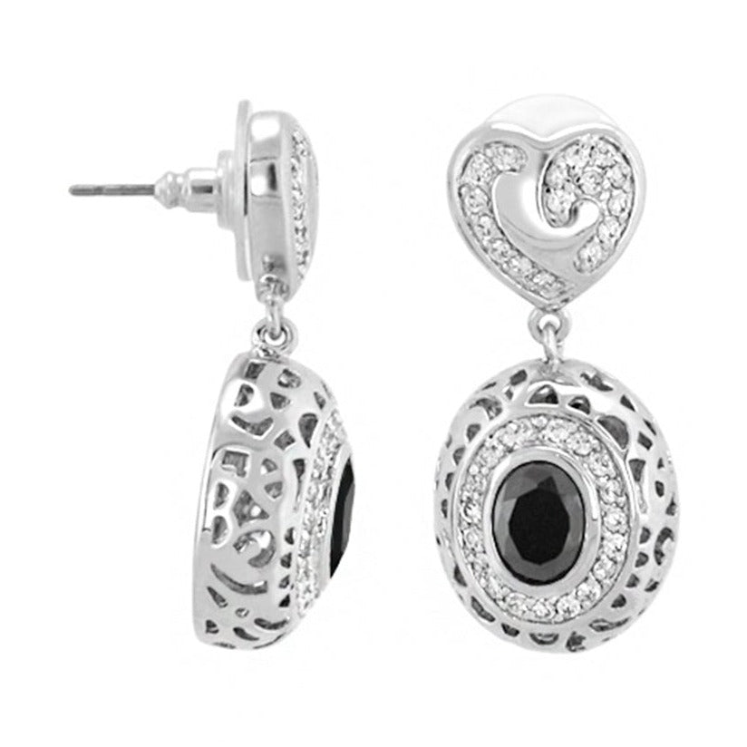 Vintage Hidden Hearts Earrings pair by Lauren G Adams, silver filigree with blackstone center on Tampa Home & Garden Store