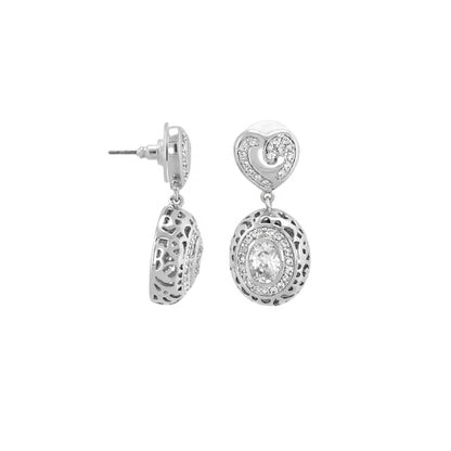Hidden Hearts Earrings by Lauren G Adams, silver drop with crystal heart and lattice pendant on Tampa Home & Garden Store