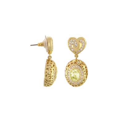 Hidden Hearts Earrings gold-tone vintage drop with crystal heart top and filigree disc on Tampa Home & Garden Store