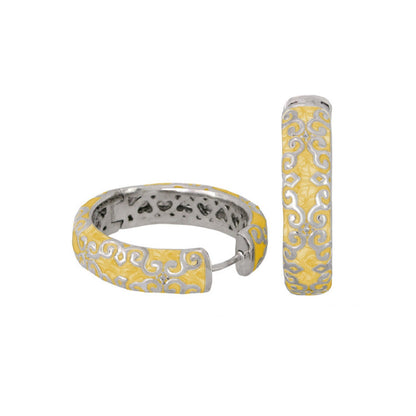 Moroccan Hoop Earrings enamel yellow hoops with gray scrollwork, 2-piece set on Tampa Home & Garden Store