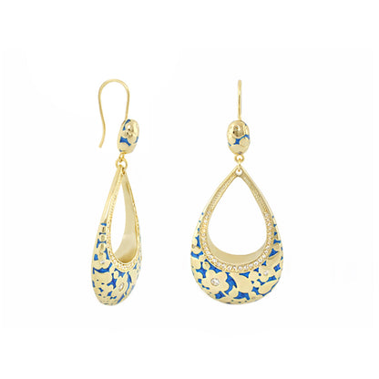 Flowers by Orly speckled open-teardrop pair earrings in gold-tone with blue enamel crystals on Tampa Home & Garden Store