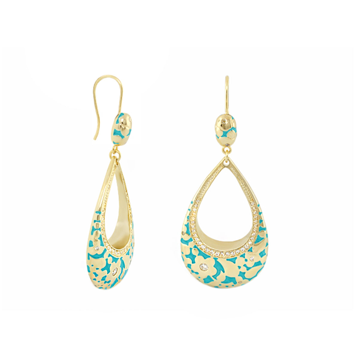 Flowers by Orly Speckled Open Teardrop earrings in gold-tone with turquoise enamel, Lauren Adams on Tampa Home & Garden Store