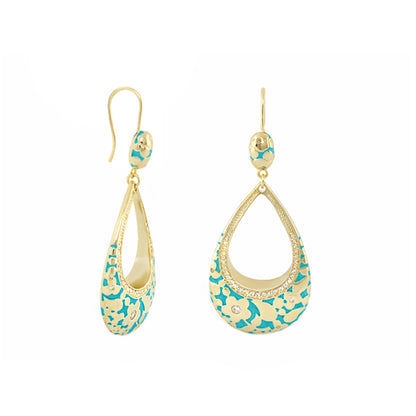 Flowers by Orly Speckled Open Teardrop earrings in gold-tone with turquoise enamel, Lauren Adams on Tampa Home & Garden Store