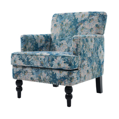 Harrison Tufted Club Chair in blue floral upholstery with nailhead trim by HouseOfZazla on Tampa Home & Garden Store